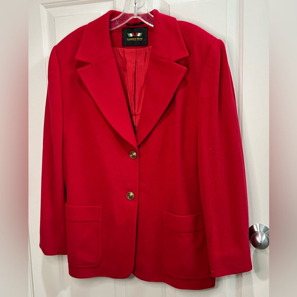 Christmas red wool and cashmere vintage Juilliard blazer button front size 14
